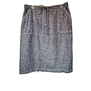 Chadwicks 100% Linen Midi Utility Skirt Women's 12 Drawstring Waist Flap Pockets